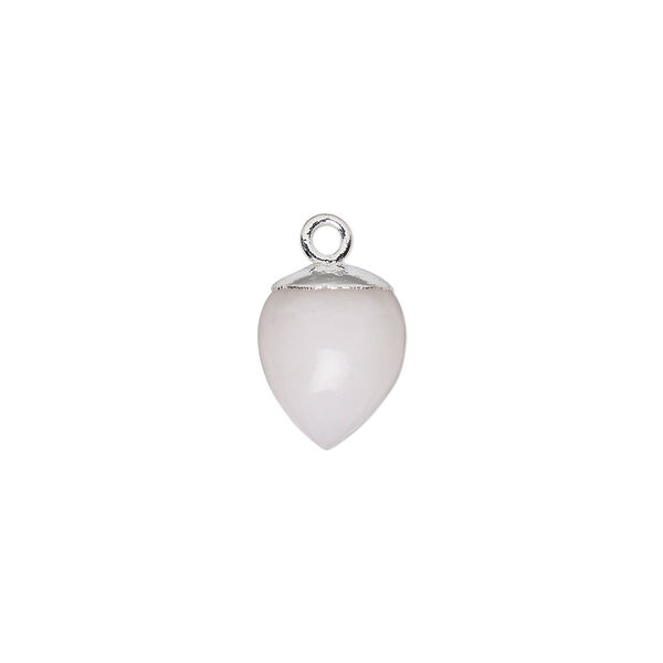 Drop, pink opal (natural) and sterling silver 9x8mm hand-cut acorn-1/2. Sold individually. image number 0