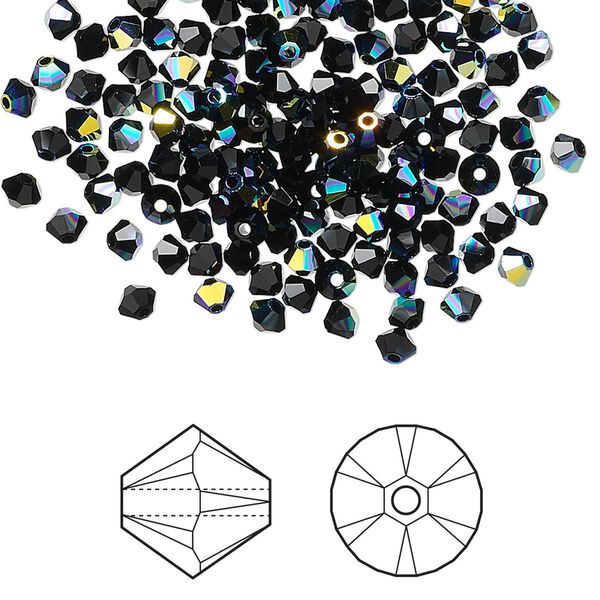 Bead 1440pk jet AB, Swarovski® 3mm XILION bicone 5328 image number 0