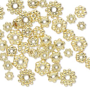 Bead, gold-finished "pewter" (zinc-based alloy), 4x1mm-8.5x3mm assorted rondelle. Sold per pkg of 50.