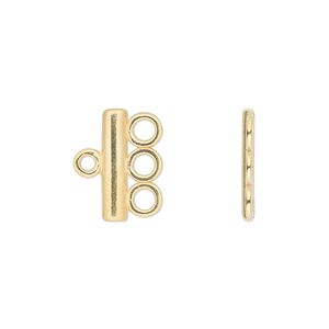End bar, JBB Findings, gold-plated pewter (tin-based alloy), 15.5x3.5mm single-sided bar with 3 loops. Sold per pkg of 2.