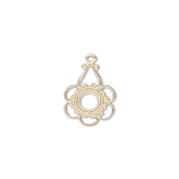 Drop, glue-in, 14Kt gold-filled, 15x11mm flower with 5mm round setting and open back. Sold individually. image number 0
