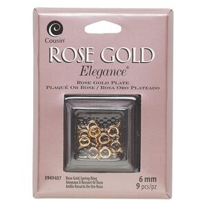 Clasp, springring, rose gold-plated copper and lacquer, 6mm. Sold per pkg of 9.