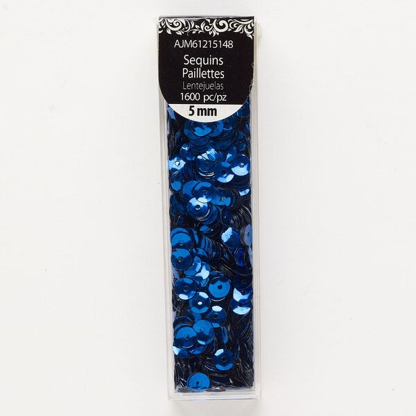 Sequin 1pkg1600 plastic, 5mm round, cobalt blue image number 0
