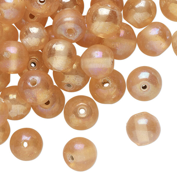 Bead, lampworked glass, translucent light peach luster, 8mm round. Sold per 2-ounce pkg, approximately 70 beads. image number 0