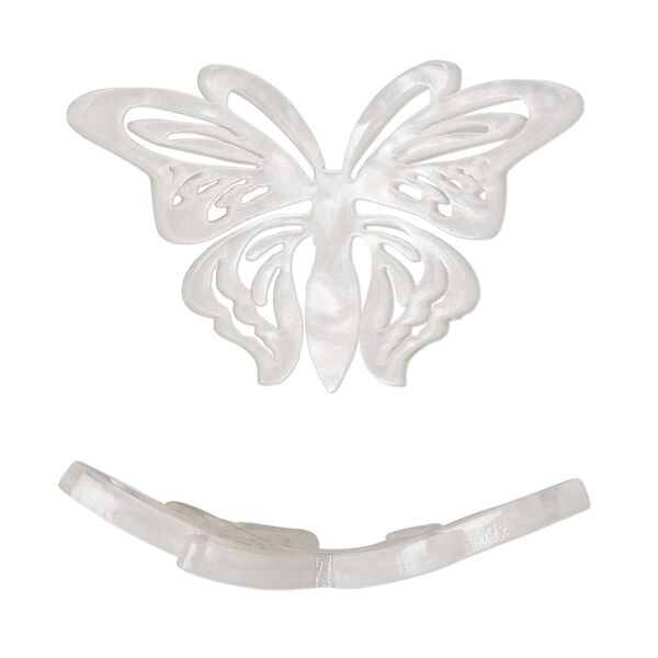 Focal, resin, white, 35x22mm curved butterfly with cutouts. Sold per pkg of 4. image number 0