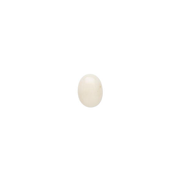 Cabochon, bamboo coral (bleached), white, 8x6mm calibrated oval, Mohs hardness 3-1/2 to 4. Sold per pkg of 2. image number 0