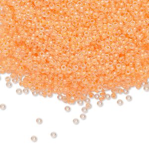 Seed bead, Miyuki, glass, pkg/35g, #15 rocaille, translucent luminous inside dyed color creamsicle, (RR-4298).
