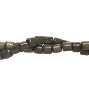 Bead fiber optic 2pk opaque dark olive green, 4x4mm-6x6mm round tube 14 inch