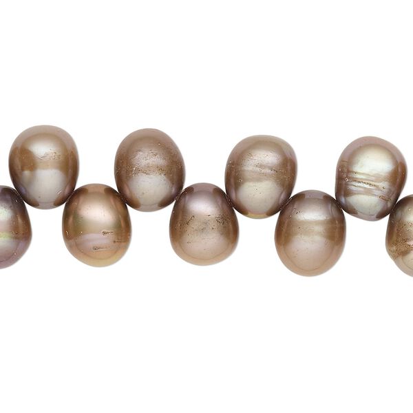 Pearl, cultured freshwater (dyed), taupe, 8x7mm-9x8mm top-drilled rice with 0.4-0.5mm hole, C grade, Mohs hardness 2-1/2 to 4. Sold per 15-inch strand. image number 0