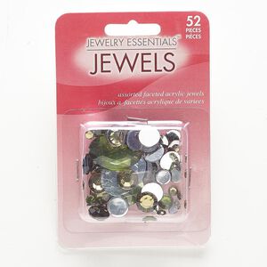 Flat back mix, acrylic, light green, 4mm-25x18mm faceted round and faceted oval. Sold per pkg of 52.