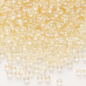 Seed bead, Preciosa Ornela Czech glass, pkg/500g, #11 rocaille, translucent color-lined luster pastel apricot, (382PA).
