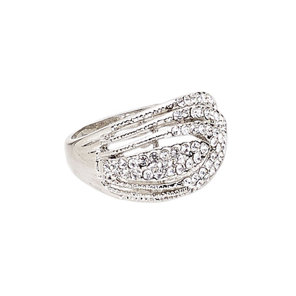 Ring, Czech glass rhinestone and imitation rhodium-plated "pewter" (zinc-based alloy), clear, 15mm wide, size 9. Sold individually. image number 0