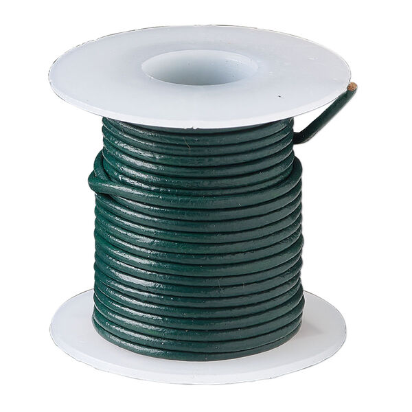 Cord, leather (dyed), dark green, 1-1.2mm round. Sold per 5-yard spool. image number 0