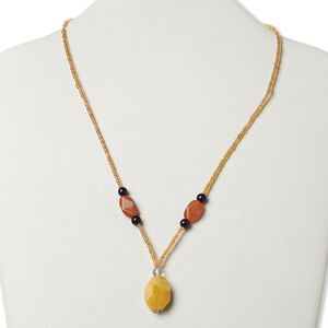 Multi-gemstone / glass / "pewter" (zinc-based alloy) 1pkg1, AB silver-finished / antique gold-finished faceted flat oval necklace natural 17 inch / lobster claw clasp 19x15mm