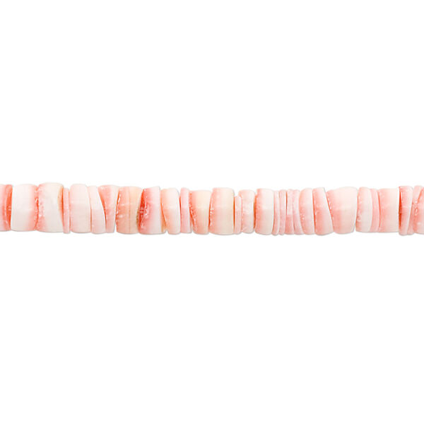 Bead, red lip shell (natural), 4-5mm hand-cut heishi with 0.9-2mm hole, Mohs hardness 3-1/2. Sold per 15" to 16" strand. image number 0