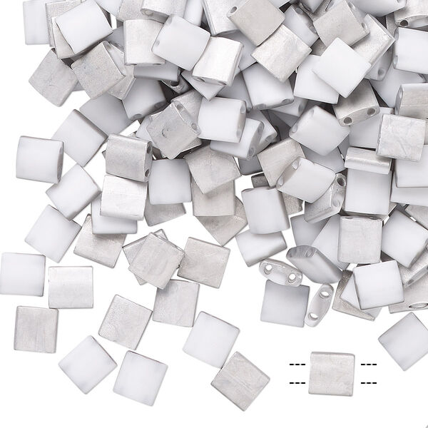 Seed bead, TILA®, glass, pkg/250g, 5mm full tila square, opaque Labrador matte white, (TL-4558). image number 0