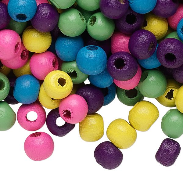 Bead mix, painted wood, mixed colors, 6-7mm irregular round. Sold per 400-gram pkg, approximately 5,500 beads. image number 0