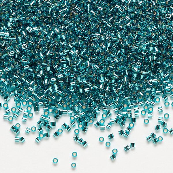 Seed bead, Delica®, glass, pkg/7.5g, #15 round, transparent silver-lined teal (DBS-1208). image number 0