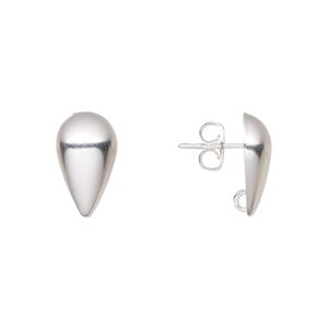 Earstud 1pkg10 silver-plated, 14x8.5mm half-dome teardrop / hidden open loop / earnuts, brass 5 pair