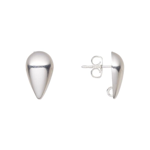 Earstud 1pkg10 silver-plated, 14x8.5mm half-dome teardrop / hidden open loop / earnuts, brass 5 pair image number 0
