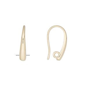 Ear wire fishhook 1pkg2, 17.5mm / closed hidden loop, 19 gauge gold-finished copper 1 pair