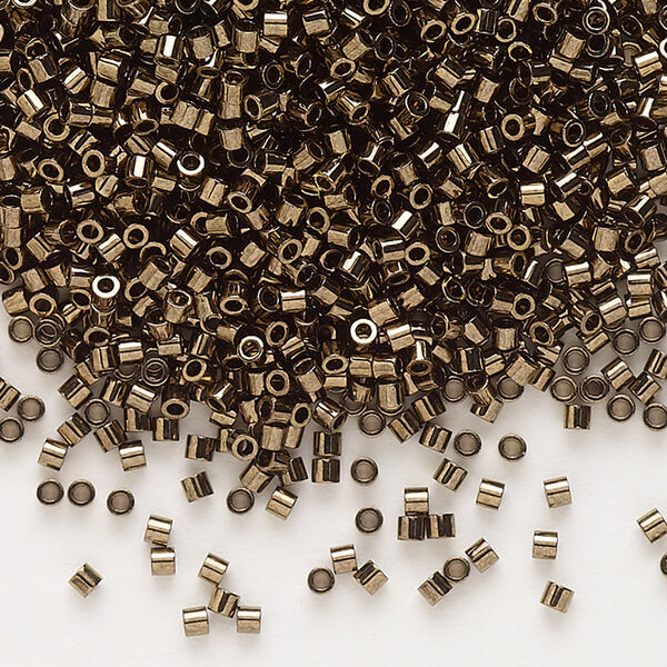 Seed bead, Delica®, glass, pkg/7.5g, #15 round, opaque metallic dark bronze (DBS-0022). image number 0