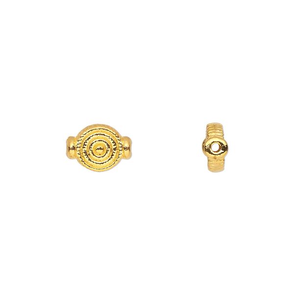 Bead, gold-finished "pewter" (zinc-based alloy), 9x7mm double-sided flat round with target design. Sold per pkg of 50. image number 0