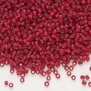 Seed bead, Dyna-Mites™, glass, pkg/1/2kg, #11 round, translucent silver-lined matte ruby red, (68MA:SR 11/0 SR).