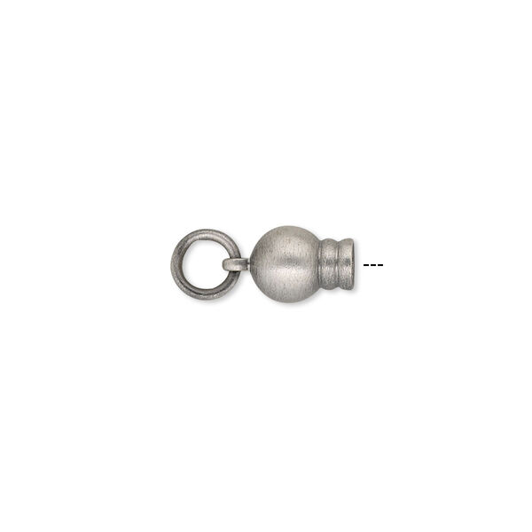 Ball end, antique silver-plated brass, 11x6mm with jump ring, for use with Dione® Easy-On Chain. Sold per pkg of 2. image number 0