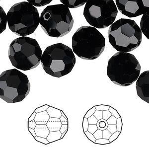 Bead 6pk jet, Crystal Passions® 10mm round 5000