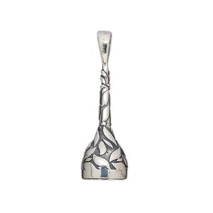Pendant, antiqued sterling silver, 30x9.5mm cone with leaf design and 8mm round glue-in setting. Sold individually
