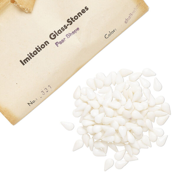 Embellishment, vintage glass, chalkwhite, 10x6mm faceted pear fancy stone. Sold per pkg of 288 (2 gross). image number 0