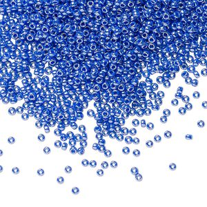 Seed bead, Miyuki, glass, pkg/250g, #15 rocaille, opaque luster cyan blue, (RR-432).