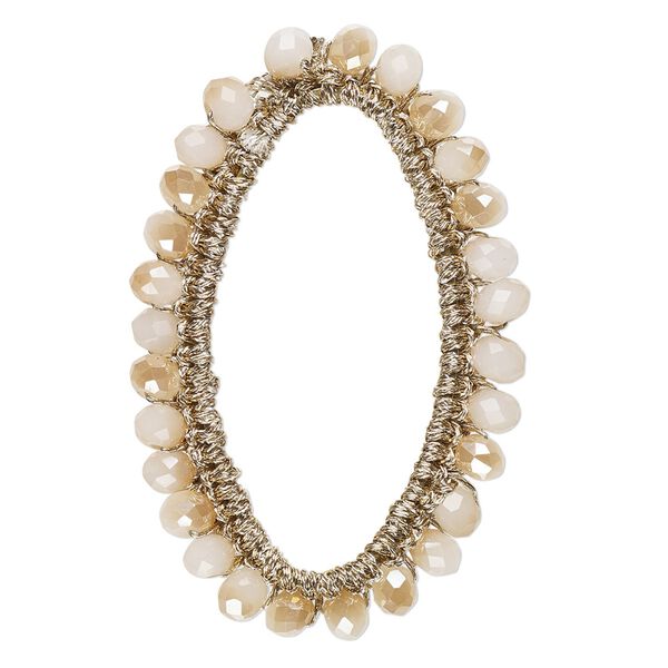 Focal, glass / nylon / steel, gold, 49x30mm-50x32mm beaded open oval. Sold per pkg of 2. image number 0