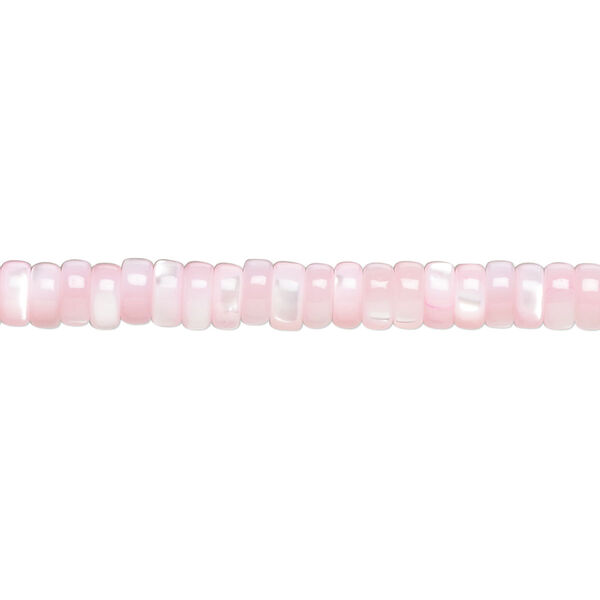 Bead, mother-of-pearl shell (dyed), pkg/16 inches, pink, 5x2mm heishi. image number 0