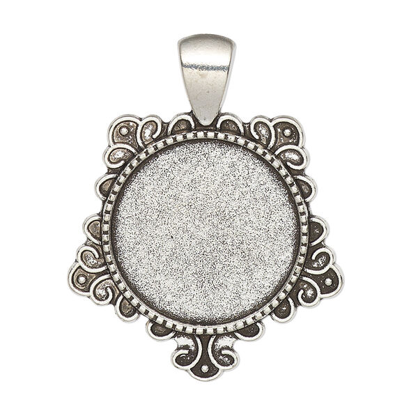 Pendant, glue-in, antique silver-finished "pewter" (zinc-based alloy), 37x29mm single-sided pentagram with 20mm round setting. Sold per pkg of 2. image number 0