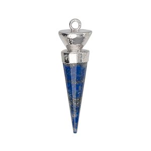 Focal, lapis lazuli (natural) / electroplated silver / silver-plated sterling silver, 30x9.5mm-31x10mm hand-cut faceted point. Sold individually.