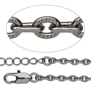 Chain 1pkg1 gunmetal-plated cable, 3mm textured / lobster claw clasp, brass 36 inch