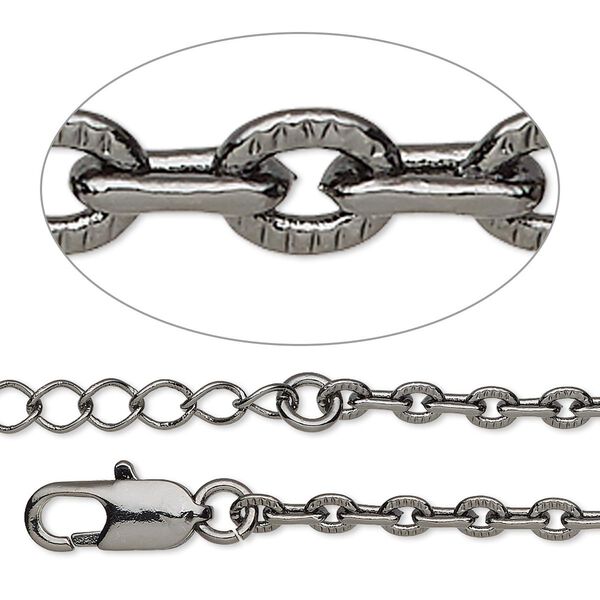 Chain 1pkg1 gunmetal-plated cable, 3mm textured / lobster claw clasp, brass 36 inch image number 0
