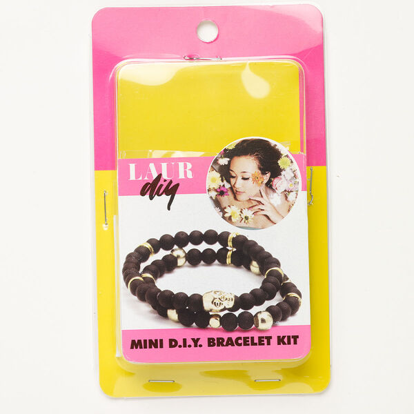 Bracelet kit, gold-finished steel and brass / acrylic, black and clear, mixed sizes and shapes. Sold per 93-piece kit. image number 0