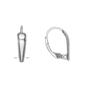 Ear wire leverback 1pkg2 sterling silver, 19mm / closed loop / twisted wire design, antiqued 1 pair