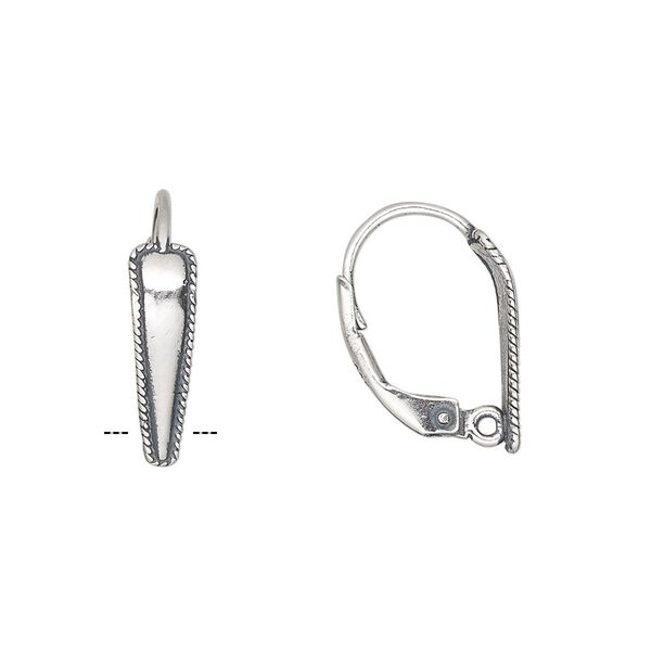 Ear wire leverback 1pkg2 sterling silver, 19mm / closed loop / twisted wire design, antiqued 1 pair image number 0