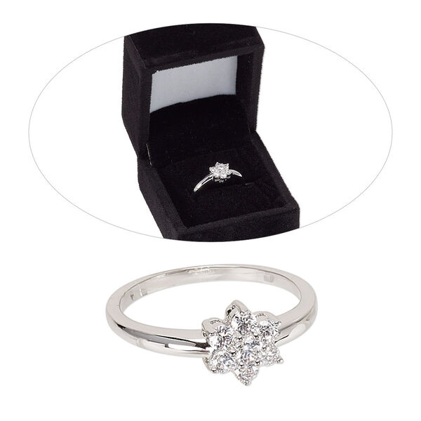 Ring, cubic zirconia and rhodium-finished brass, clear, 8.5mm flower, size 8. Sold individually. image number 0