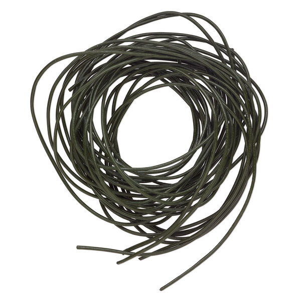 Cord, leather (dyed), dark green, 2mm round. Sold per pkg of 2 yards. image number 0