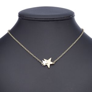 Necklace, silver-finished aluminum / gold-finished aluminum / steel / "pewter" (zinc-based alloy), 22x21mm stars, 18 inches with 2-inch extender chain and lobster claw clasp. Sold individually.
