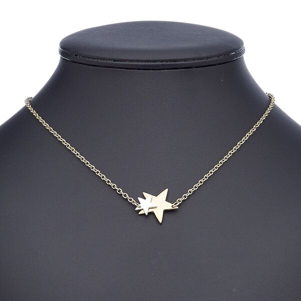 Necklace, silver-finished aluminum / gold-finished aluminum / steel / "pewter" (zinc-based alloy), 22x21mm stars, 18 inches with 2-inch extender chain and lobster claw clasp. Sold individually. image number 0