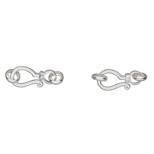 Clasp, hook-and-eye, lacquer and silver-plated brass, 15x8.5mm with (2) 5mm 14-gauge closed jump rings. Sold per pkg of 2. image number 0