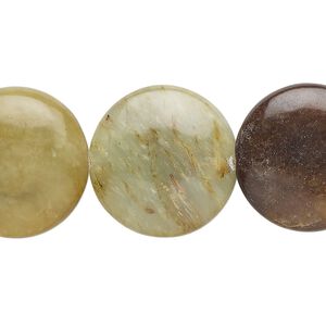 Antique new "jade" 1pkg1, puffed flat round bead natural 7 inch 20mm