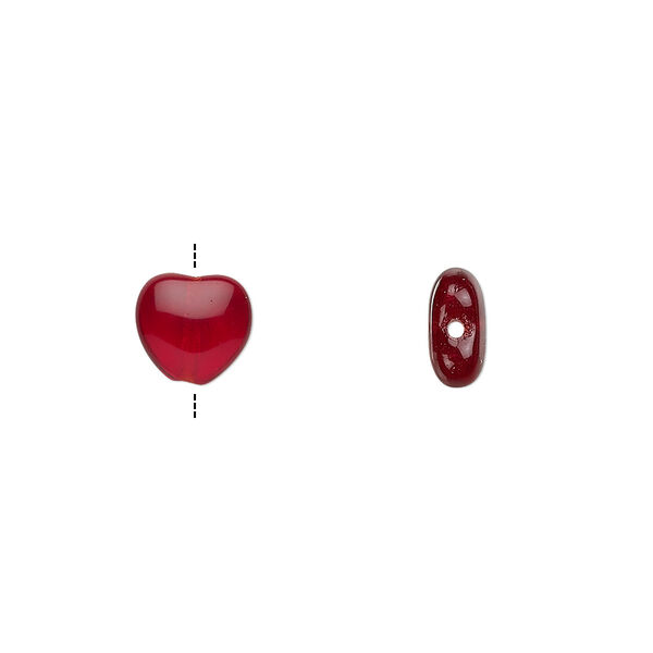 Bead, Czech pressed glass, ruby red, 8x7.5mm heart. Sold per 15-1/2" to 16" strand, approximately 50 beads. image number 0
