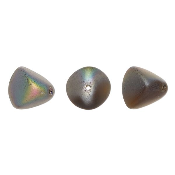 Bead, Czech pressed glass, frost iris brown, 12x11mm trigon. Sold per 15" to 16" strand. image number 0